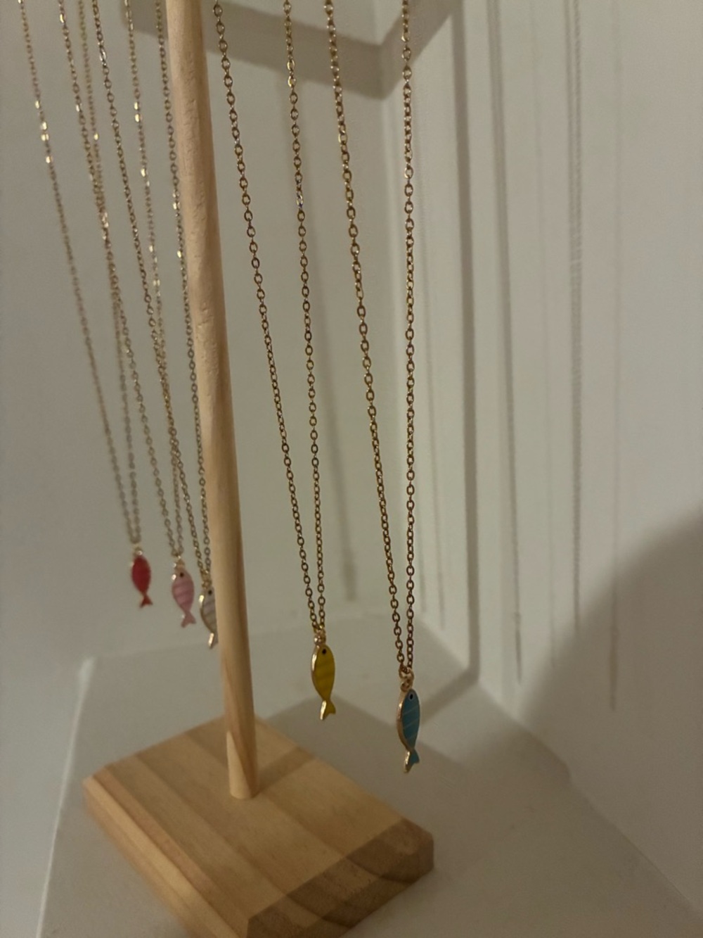 Gold Chain Necklace with Colorful Fish Pendant - Yellow/Blue